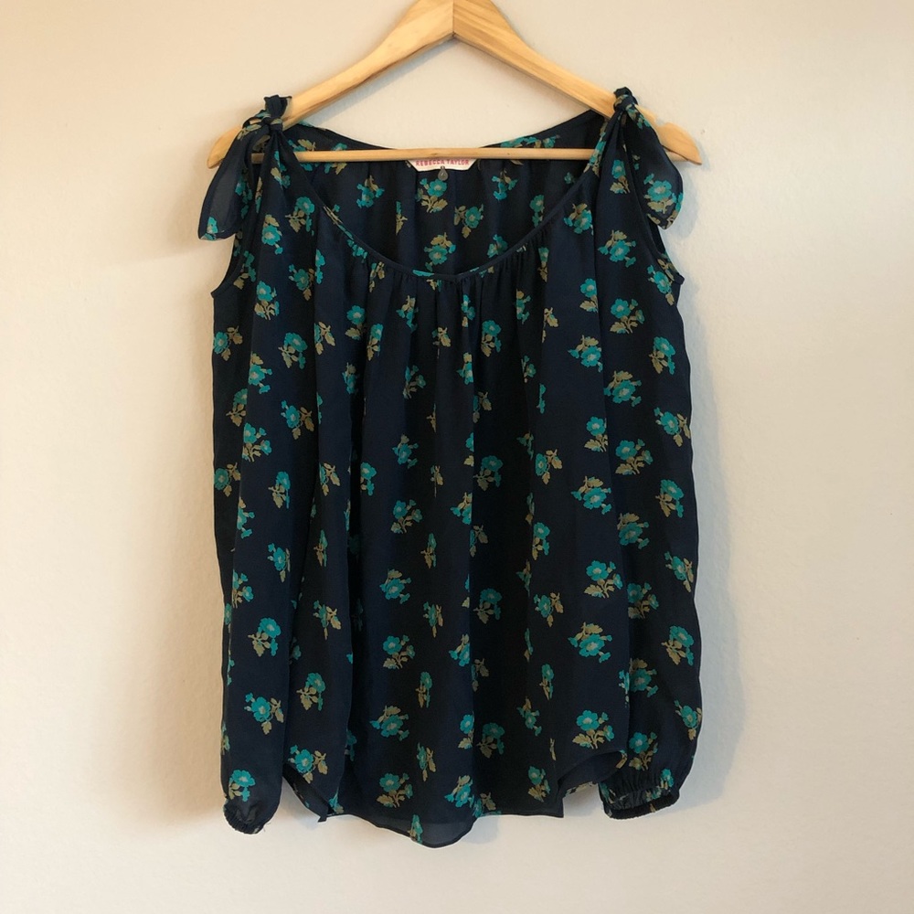 Rebecca Taylor silk navy floral print blouse